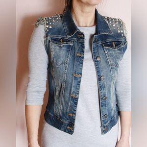 Toska Vintage Denim Jeans Vest With Studs L